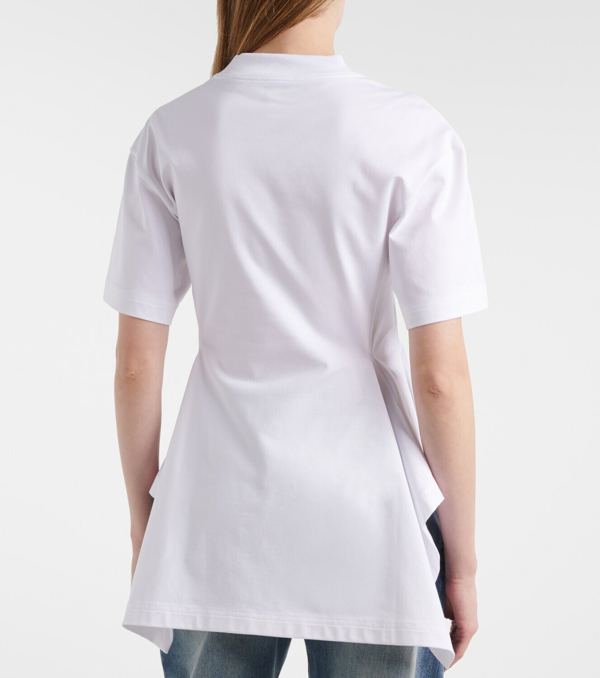 Alaïa Asymmetric cotton poplin peplum T-shirt