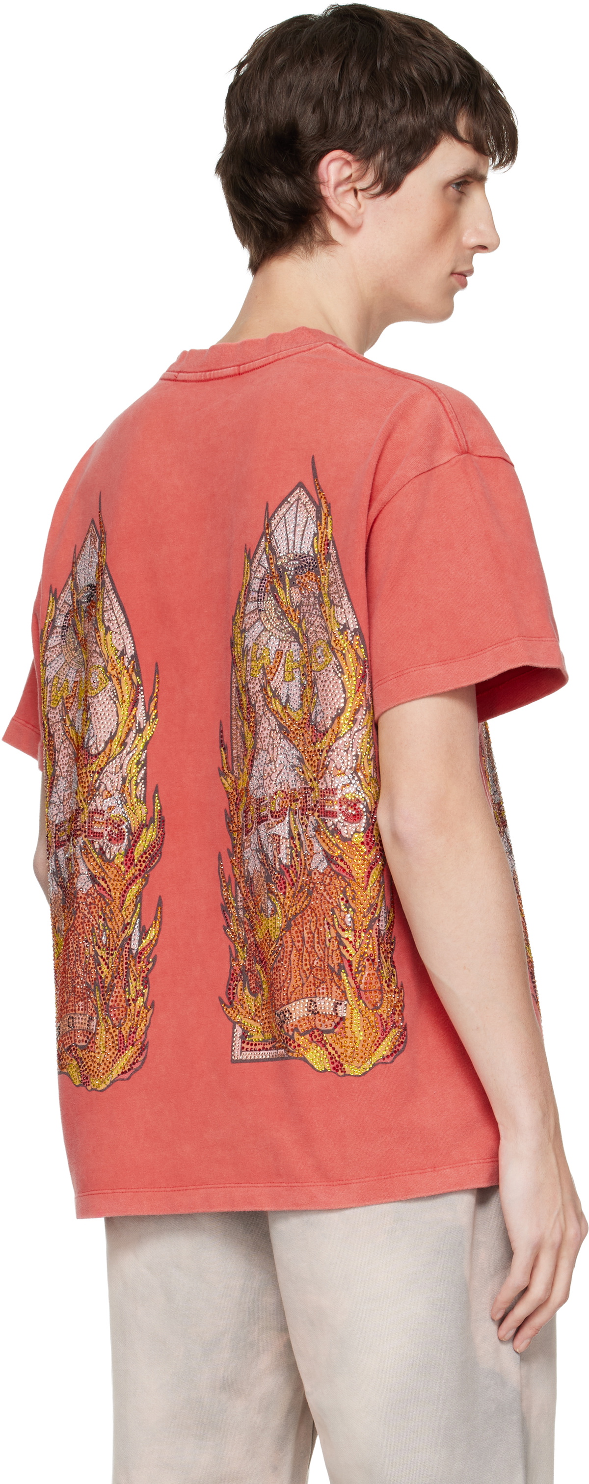 Who Decides War Red Rhinestone Flame Glass T-shirt