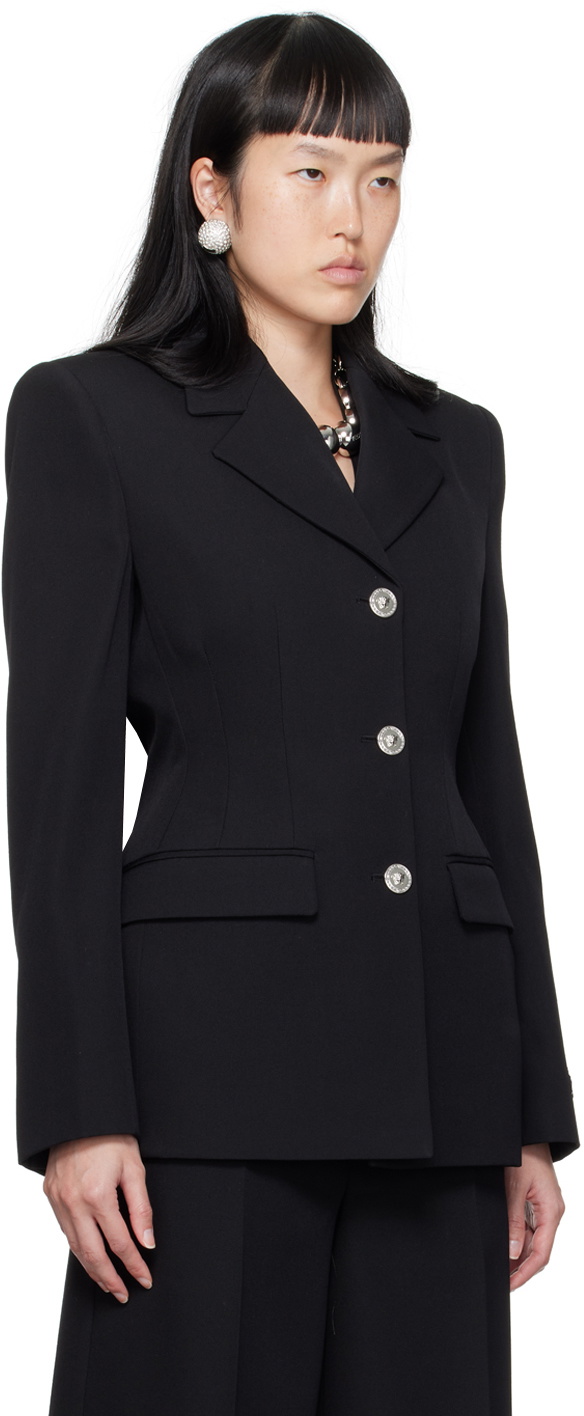 Leather hourglass blazer in black