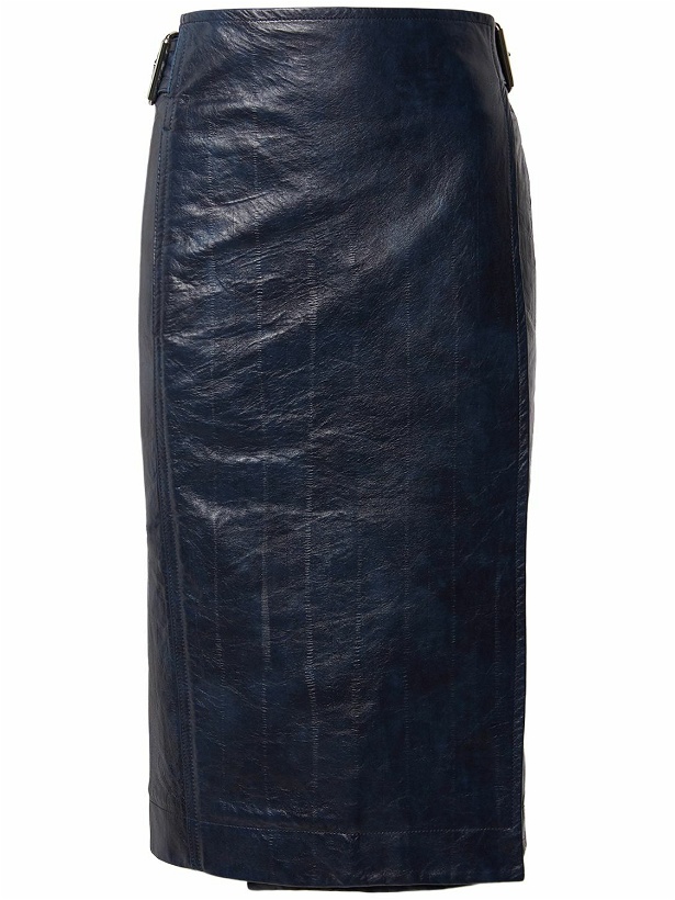 Photo: BOTTEGA VENETA - Embossed Eel Nappa Leather Midi Skirt
