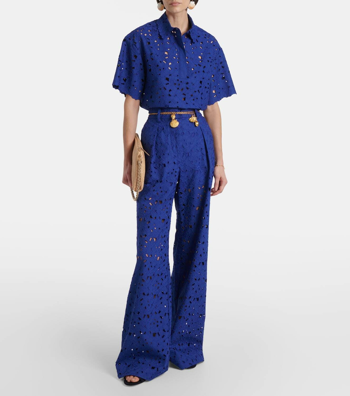 Rebecca Vallance Zaffre broderie anglaise cotton flared pants