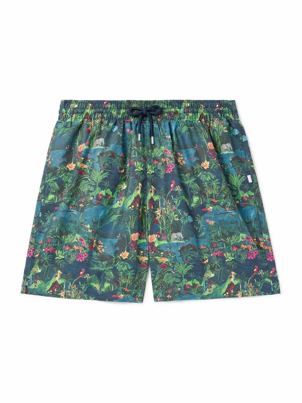 Photo: Derek Rose - Maui Straight-Leg Mid-Length Printed Swim Shorts - Blue
