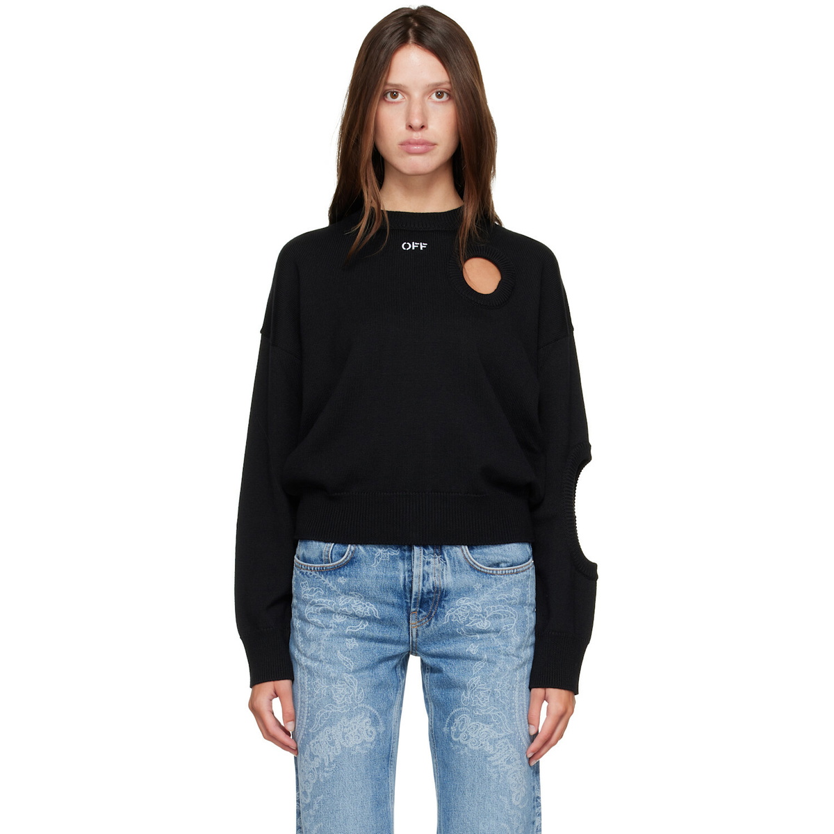 Off-White Black Meteor Knit Crop Crew Sweater
