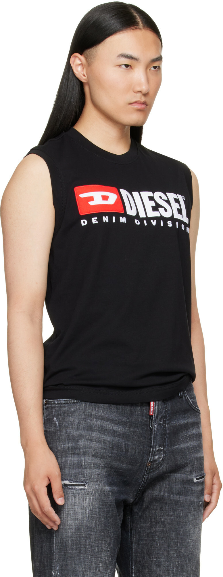 Diesel Black Chest Logo Print Tank Top