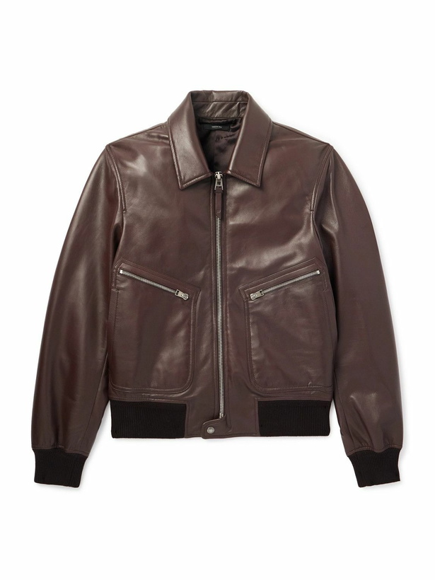 Photo: TOM FORD - Leather Zip-Up Jacket - Brown