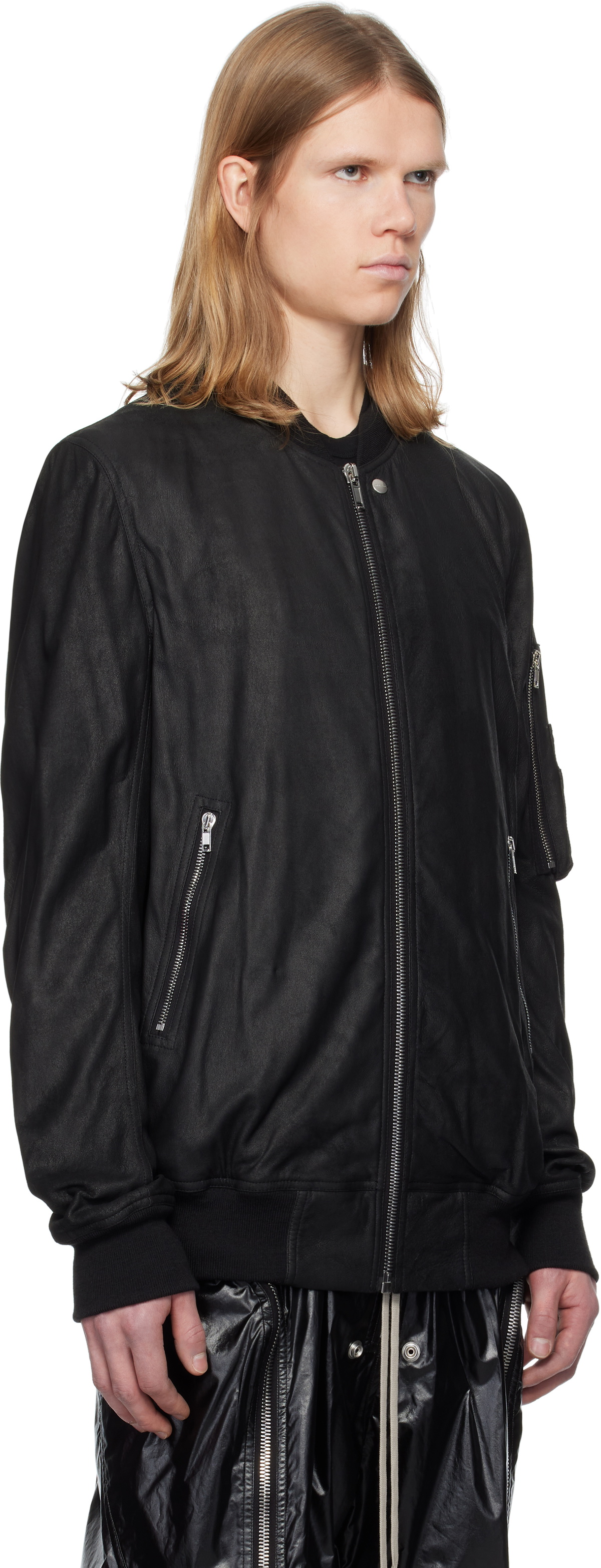 【関税&送料込】Rick Owens Hollywood Leather Jacket Rick Owens: Black Hollywood Girdered Leather Bomber Jacket