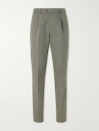 Brunello Cucinelli - Straight-Leg Pleated Cotton and Linen-Blend Trousers - Green