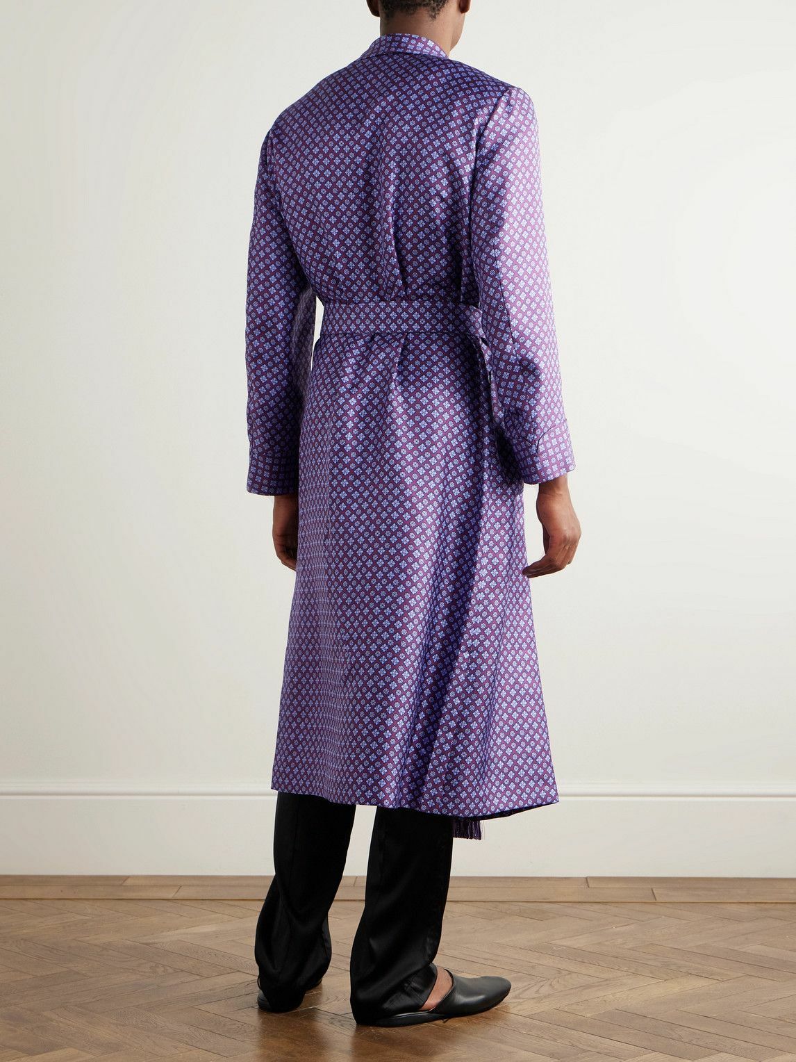 Charvet - Belted Printed Silk-Twill Robe - Purple