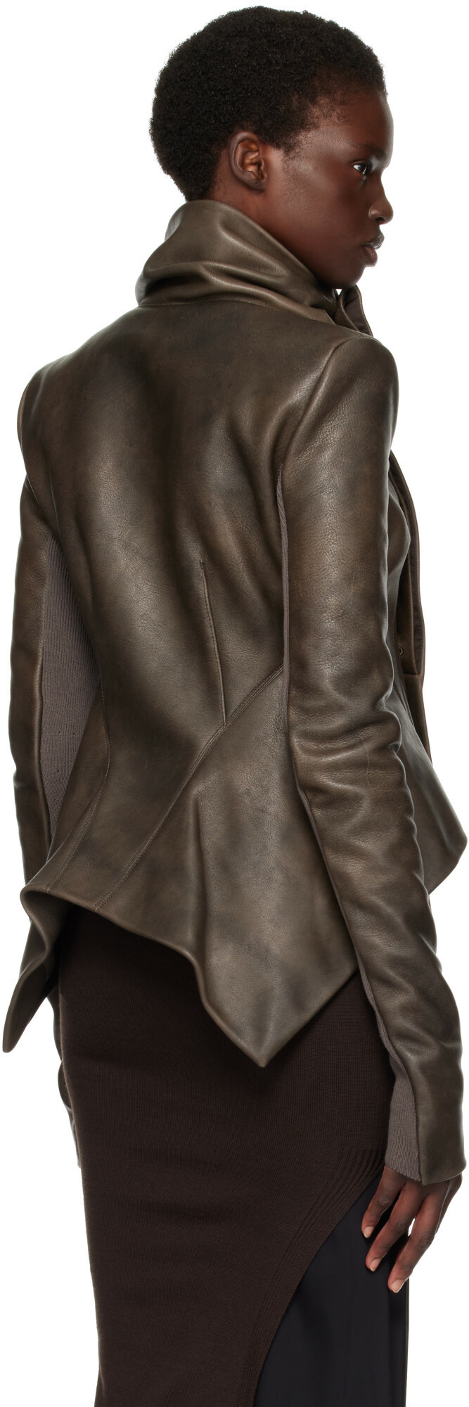 Rick Owens Brown Tower Buttoned Naska Leather Jacket