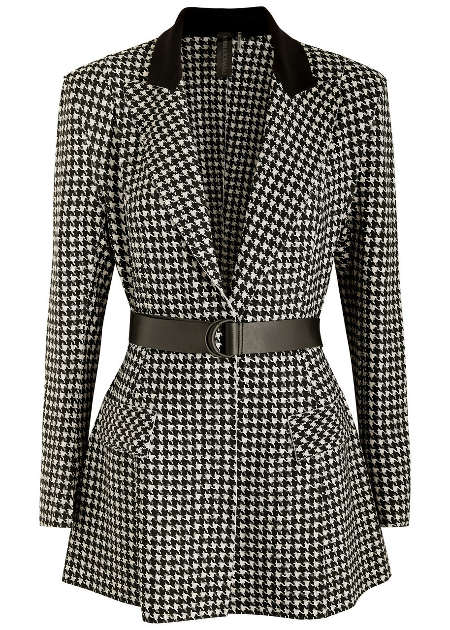 Norma Kamali Printed Belted Stretch-jersey Blazer Black