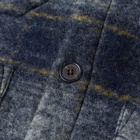 Universal Works Men's Check Wool Fleece Cardigan in Navy &Grey