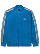 Needles - RC Logo-Embroidered Stripe-Trimmed Cotton-Blend Velour Track Jacket - Blue