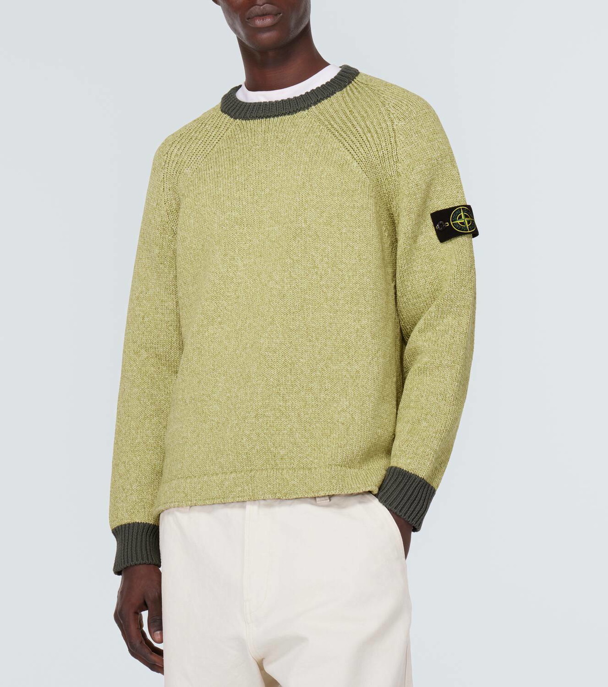【送料&関税込】Stone  Cotton Sweater With Airbrushed Men's O-Neck Color Matching Knitted Sweaters Men Loose Warm