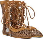 Kiko Kostadinov Brown Reticella Lace Up Ballerina Flats
