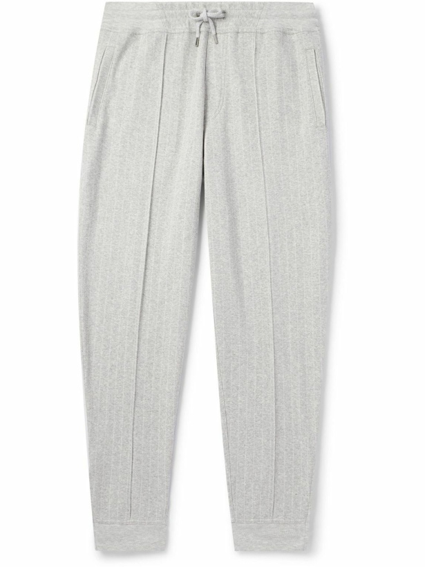 Photo: Brunello Cucinelli - Tapered Pinstriped Cashmere-Blend Sweatpants - Gray