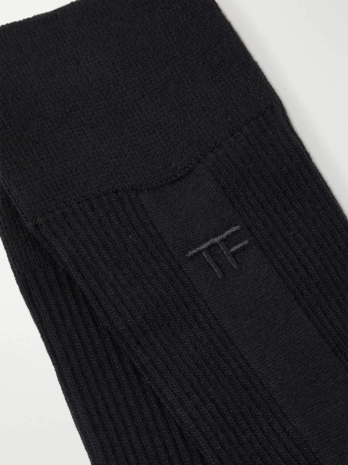 TOM FORD - Logo-Embroidered Ribbed Cotton Socks - Black