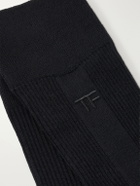 TOM FORD - Logo-Embroidered Ribbed Cotton Socks - Black