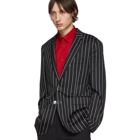 Burberry Black Pinstripe Wool Tailored Blazer