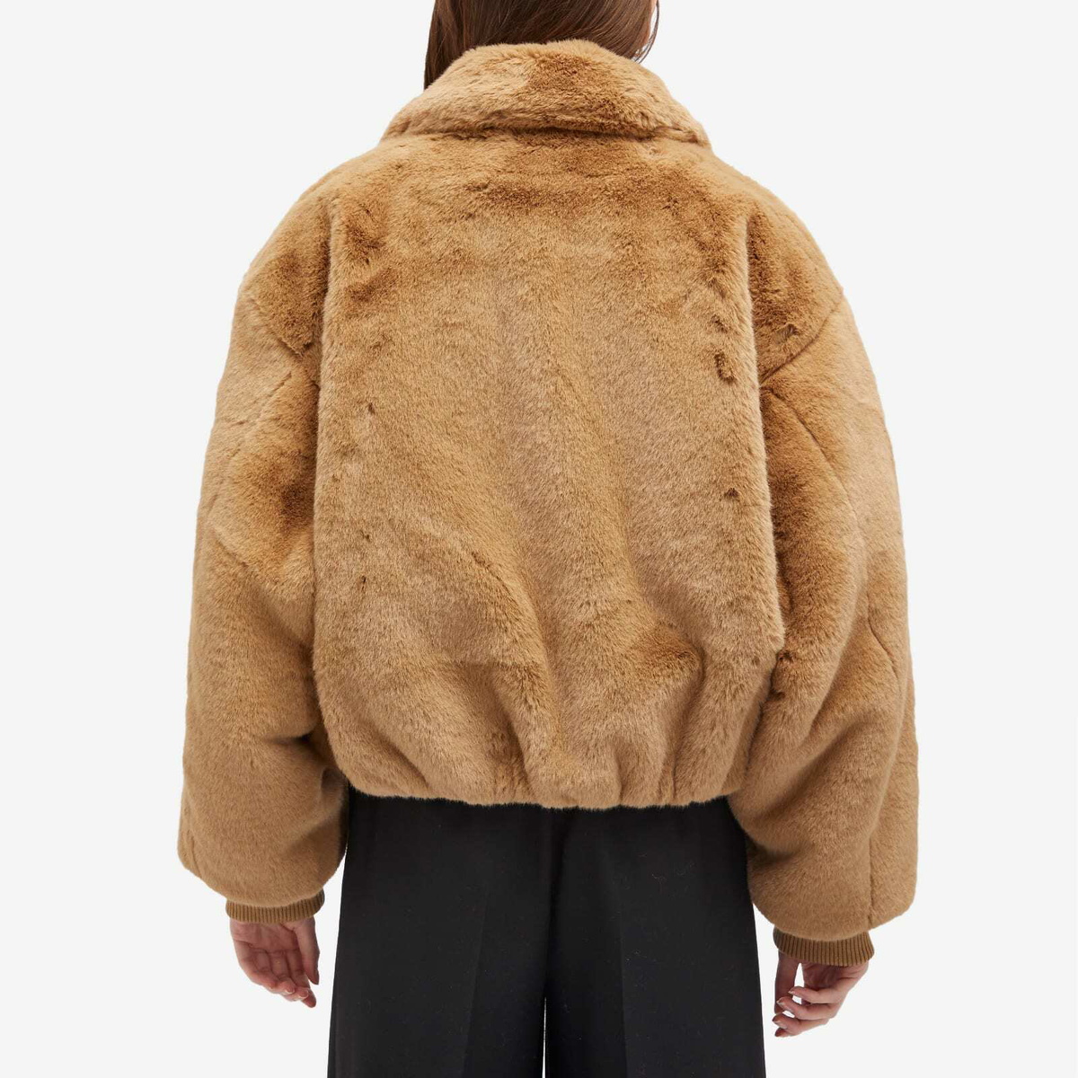 Good American Women's Faux Fur Oversized Collared Coat in Warm Caramel