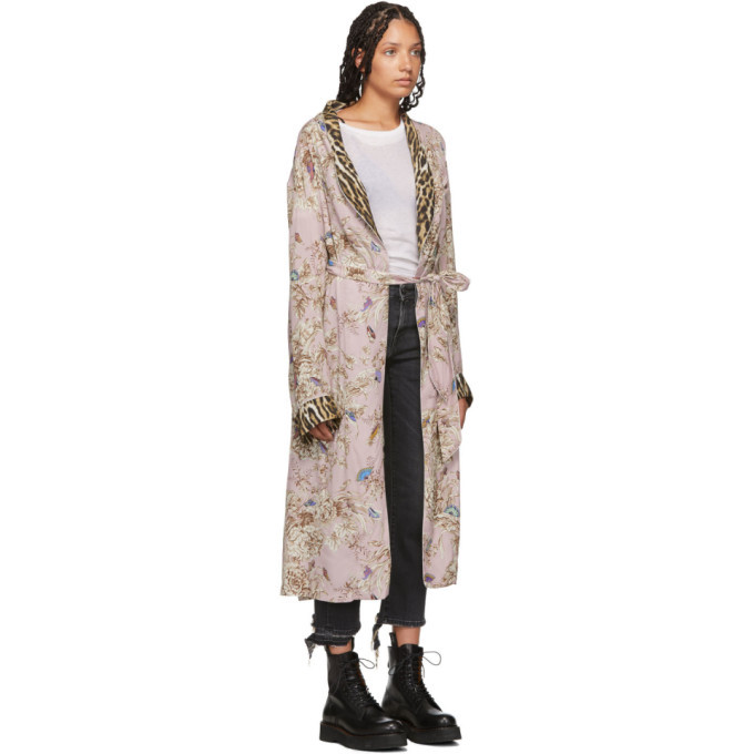 R13 Pink Floral and Leopard Smoking Robe Coat R13