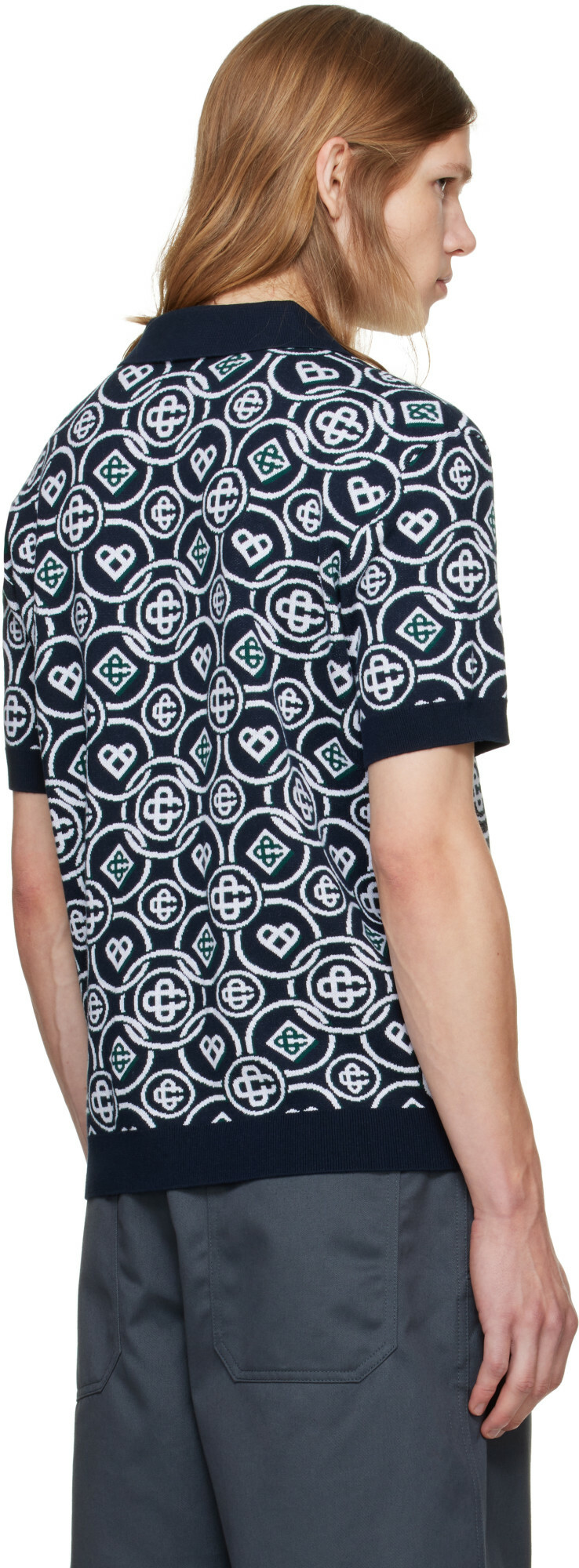 Casablanca Black Icon Monogram Short Sleeve Polo
