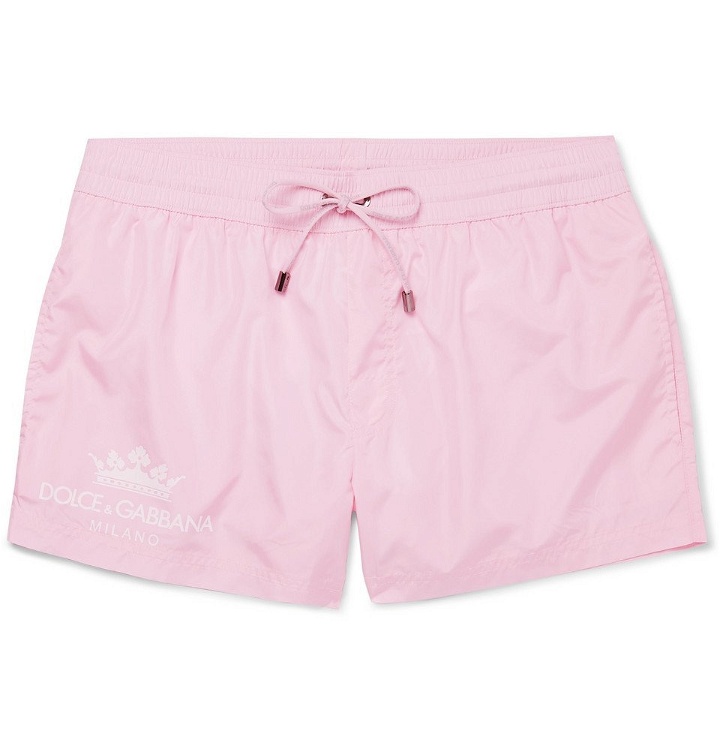 Photo: Dolce & Gabbana - Logo-Print Short-Length Swim Shorts - Pink