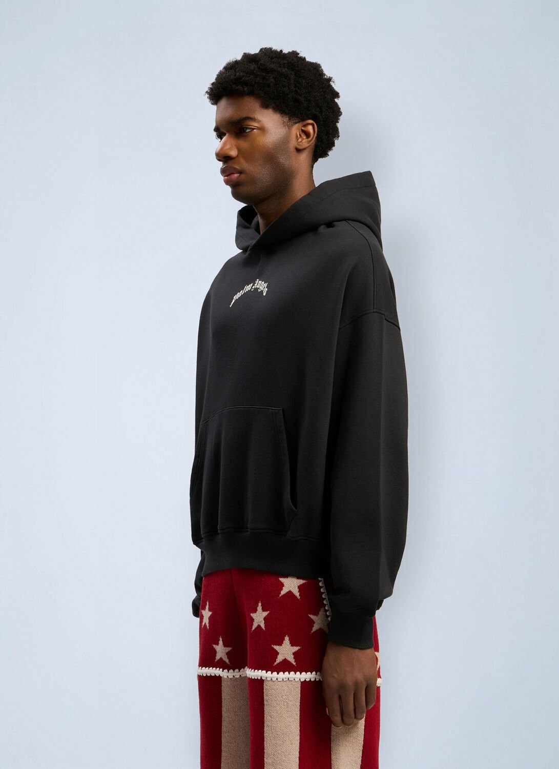 Palm Angels Curved Logo Loose Hooded Sweatshirt