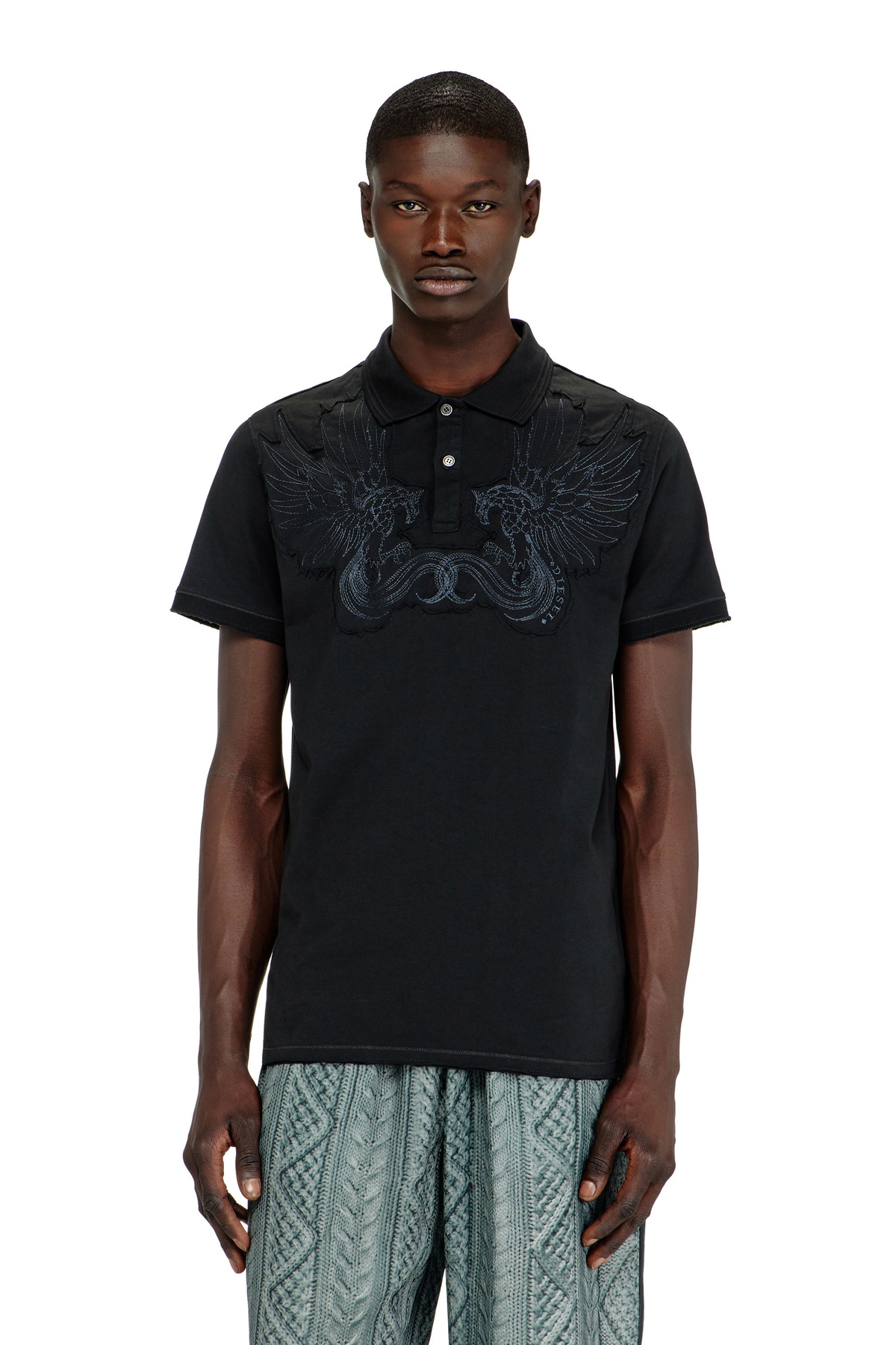 Diesel Cotton polo with embroidered patch - Polos Mens in Black