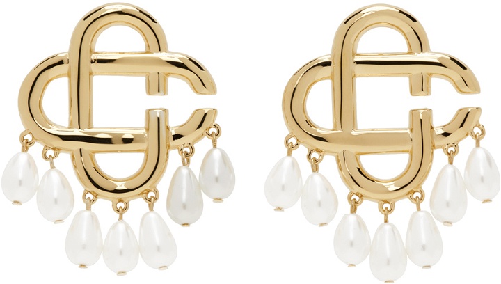Photo: Casablanca Gold Pearl Drop Logo Earrings