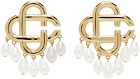 Casablanca Gold Pearl Drop Logo Earrings