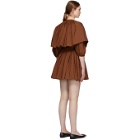 Valentino Brown Pleated V-Neck Mini Dress