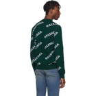 Balenciaga Green Wool Jacquard Logo Crewneck Sweater