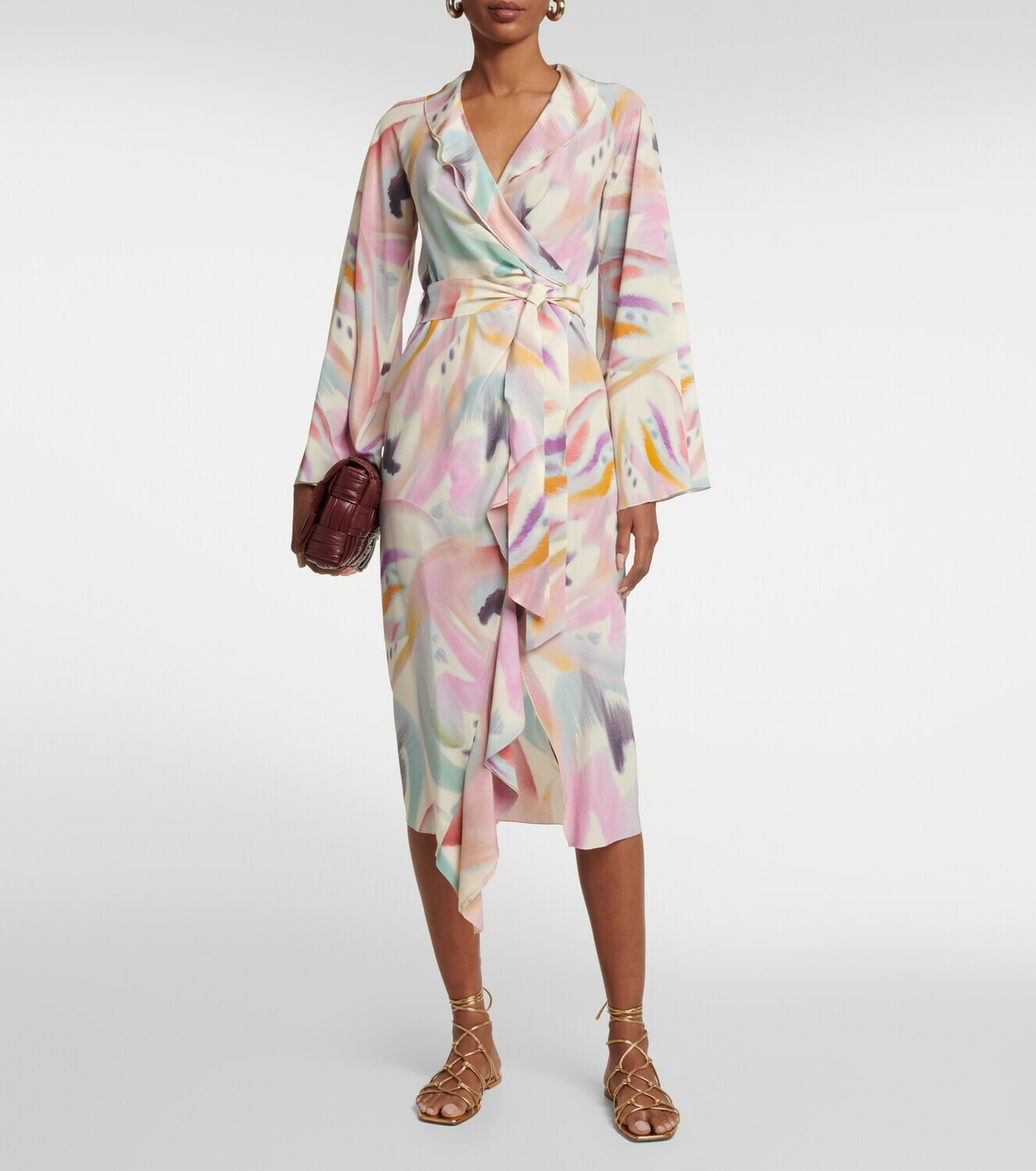 Etro - Printed asymmetric wrap midi dress Etro