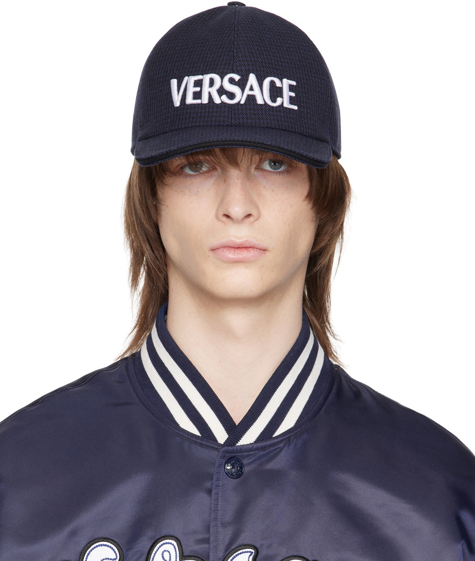 Versace Black & Navy Houndstooth Cap Versace