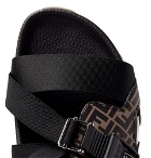 Fendi - Logo-Print Leather and Webbing Sandals - Dark brown