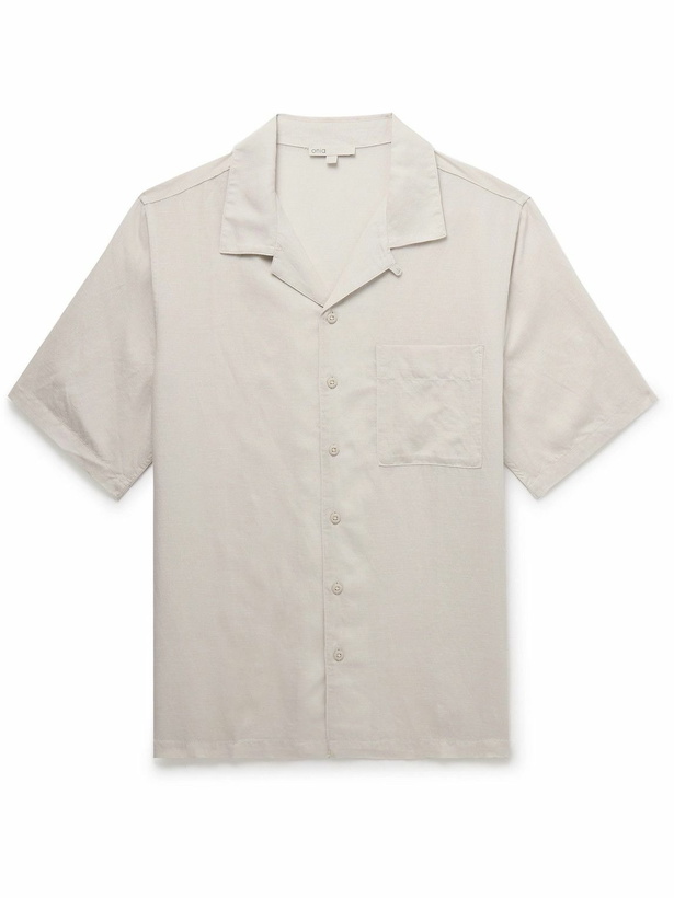 Photo: Onia - Air Convertible-Collar Linen and Lyocell-Blend Shirt - Neutrals