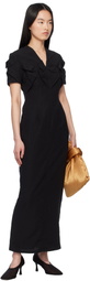 J.Kim Black Smocked Flower Midi Dress