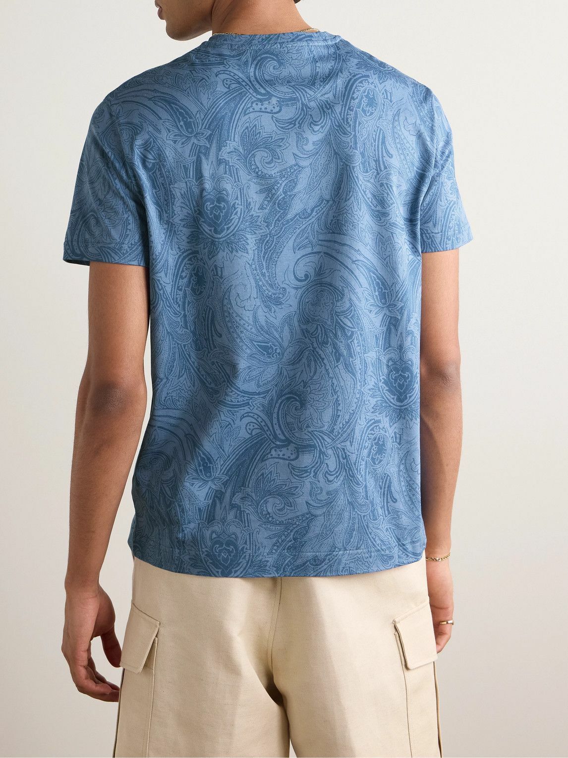 Etro - Logo-Embroidered Paisley-Print Cotton-Jersey T-Shirt - Blue