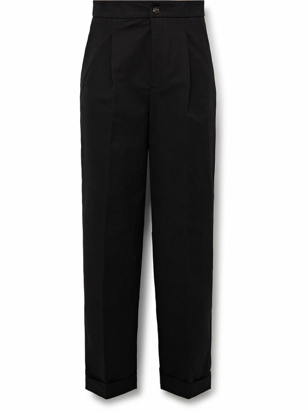 Photo: UMIT BENAN B - Straight-Leg Pleated Cotton-Blend Trousers - Black