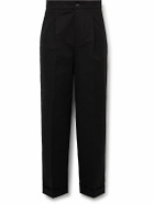 UMIT BENAN B - Straight-Leg Pleated Cotton-Blend Trousers - Black