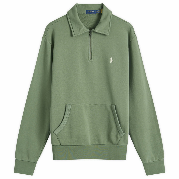 Photo: Polo Ralph Lauren Men's Regatta Bear Half Zip Sweatshirt in Cargo Green