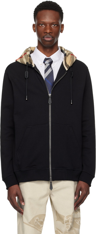 Photo: Burberry Black Check Hood Cotton Zip Hoodie