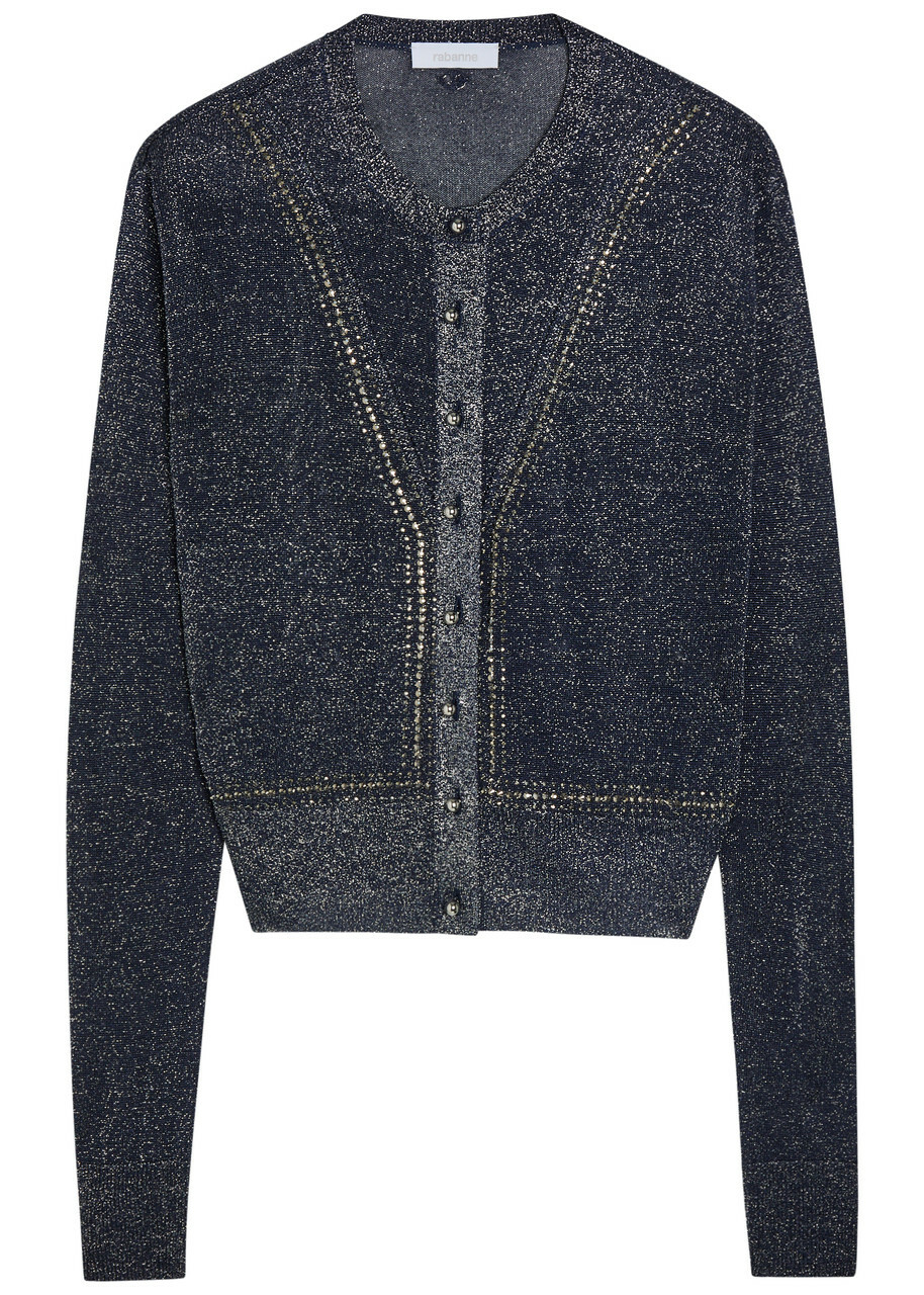 Rabanne Embellished Metallic-knit Cardigan Navy