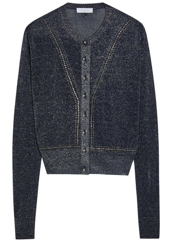 Photo: Rabanne Embellished Metallic-knit Cardigan Navy