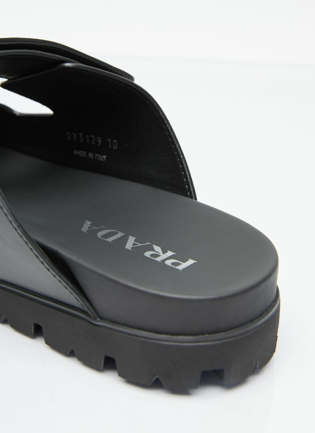 Prada Logo Plaque Leather Slides
