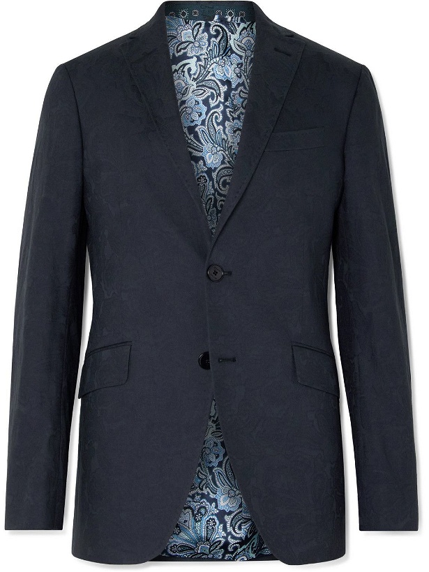 Photo: Etro - Slim-Fit Cotton-Blend Jacquard Suit Jacket - Blue