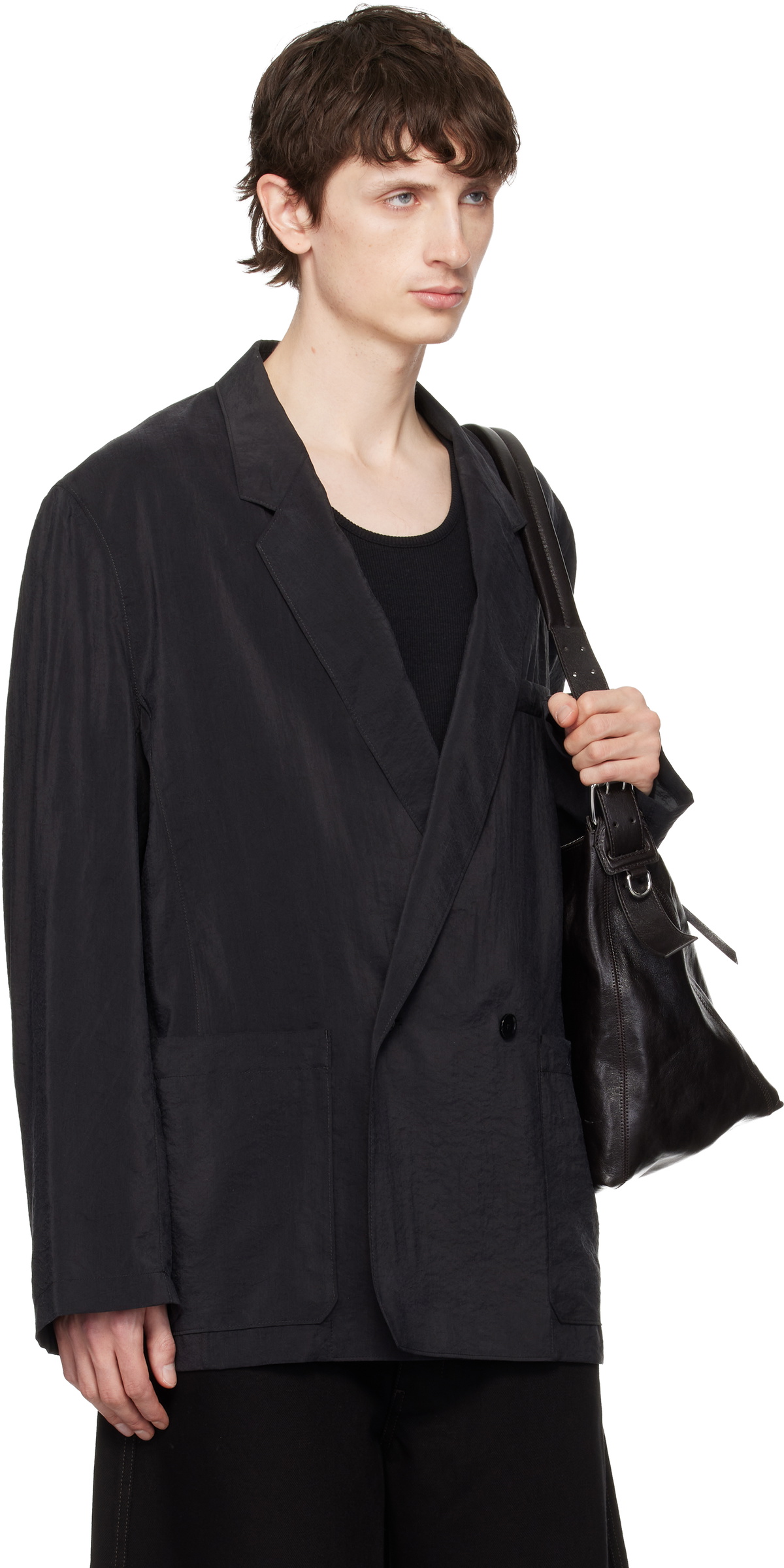 LEMAIRE Black Soft Double Breasted Dry Silk Blazer