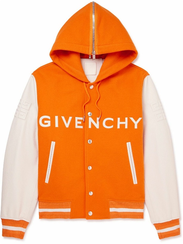 Photo: Givenchy - Logo-Embossed Wool-Blend and Full-Grain Leather Jacket - Orange