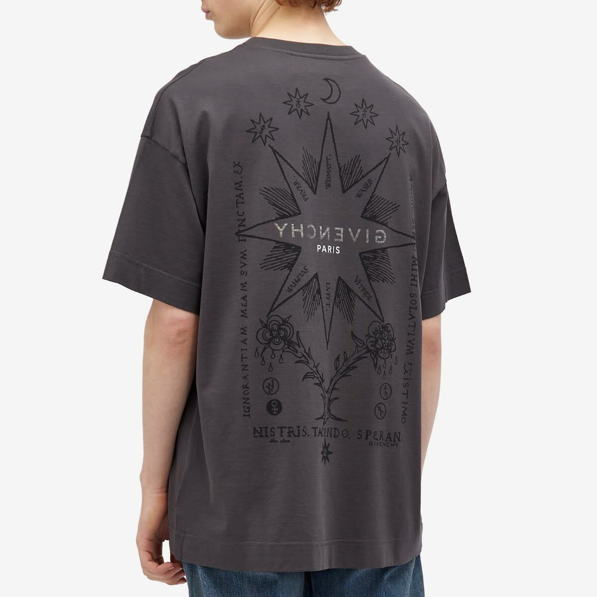 GIVENCHY リバースロゴ タロットモチーフプリント Tシャツ*GREY Givenchy Men's Tarot Logo T-Shirt in Rosewood Givenchy