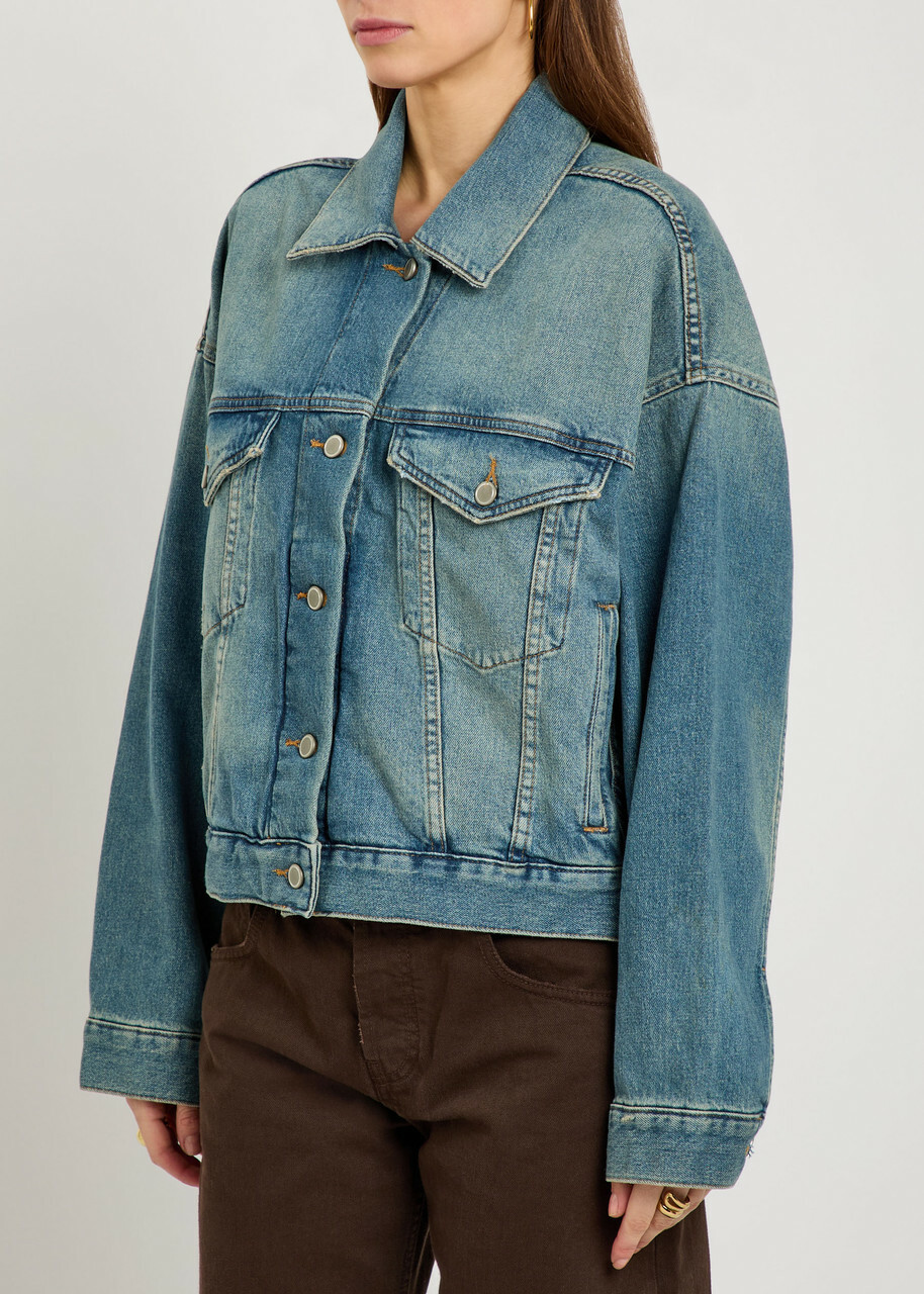 Good American Cropped Denim Trucker Jacket Blue